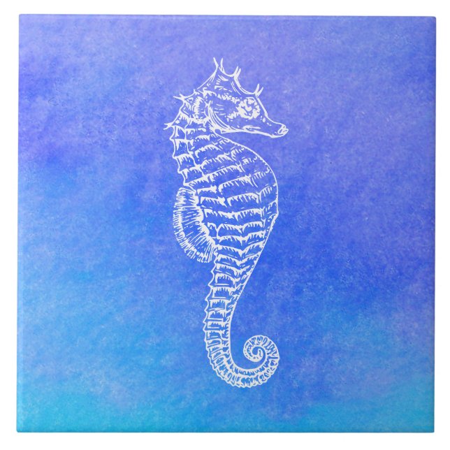 Weißes Seepferd Lila Blau Türkis Wasserfarbe Fliese (Vorderseite)