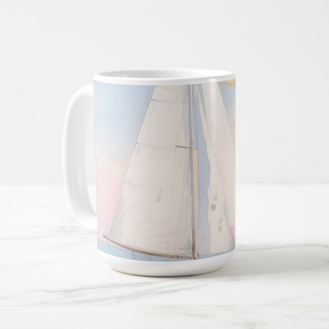 Weißes Segelboot Ozeanglühen Kaffeetasse (Vorderseite Links)