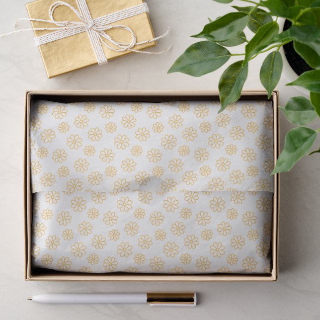 Weißes Seidenpapier mit gelben Gänseblümchen (Geschenk)