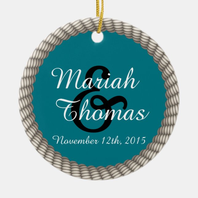 Weißes Seil und Ankermonogramm Keramik Ornament (Vorne)