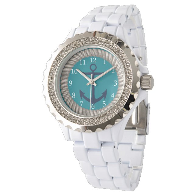 Weißes Seil und Navy Anchor Custom Armbanduhr (Schrägansicht)