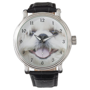 Weißes Shih tzu Gesicht Armbanduhr