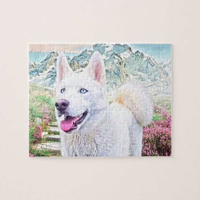 Weißes siberisches Huskyspuzzpuzzle Puzzle (Horizontal)