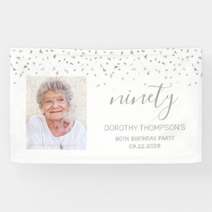 Weißes Silber-Confetti-Foto zum 90. Geburtstag Banner