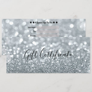 Weißes Silber Glitter Glam Geschenkgutschein Einladung