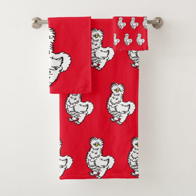 Weißes Silkie Huhn Badhandtuch Set (Insitu)