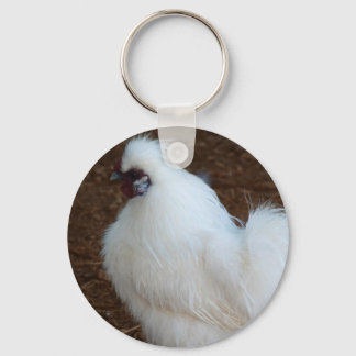 Weißes Silkie-Huhn Schlüsselanhänger