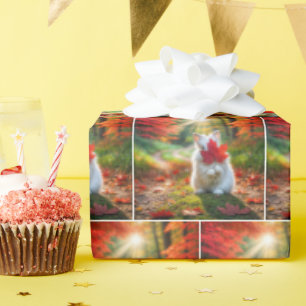 Weißes Sonnenblumen Hinter einem roten Ahornleaf Geschenkpapier