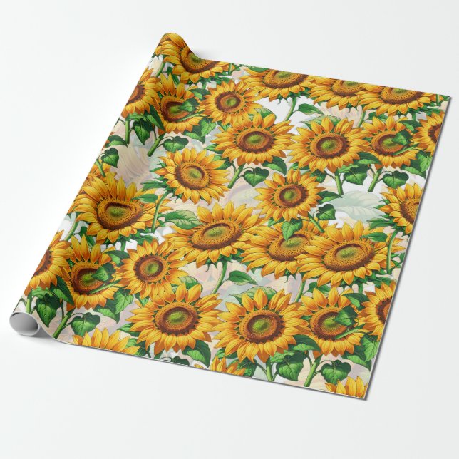 Weißes Sonnenblumenmuster-Kernmuster Geschenkpapier (Ungerollt)