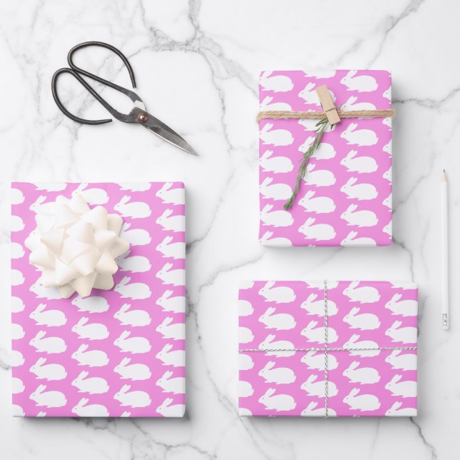 Weißes, sonniges Muster auf rosa Geschenkpapier Set (Vorderseite)