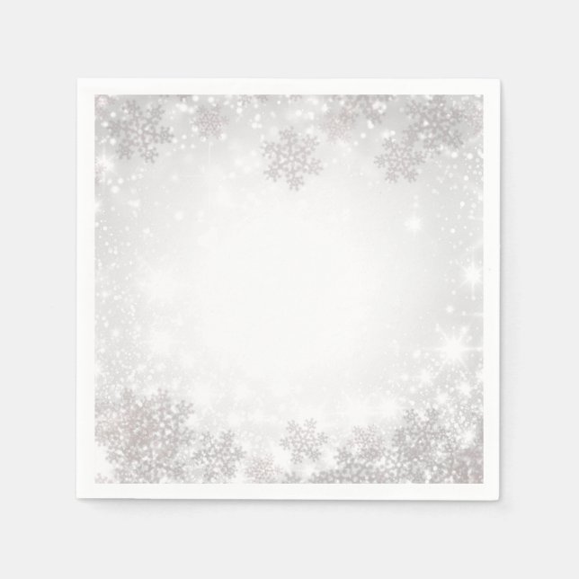 Weißes Sparkle Schneeflocken Winterwonderland Hoch Serviette (Vorderseite)