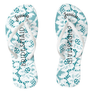 Weißes Spitze-mit Blumenaqua der Flip Flops