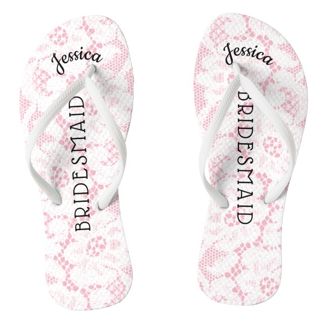 Weißes Spitze-Mit Blumenrosa der Flip Flops (Fußbett)