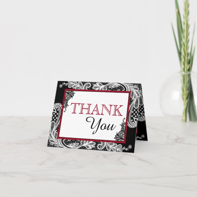 Weißes Spitze-Schwarzes moderner Goth danken Ihnen Dankeskarte (Vorderseite)