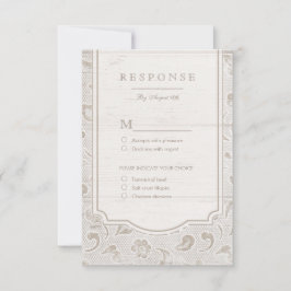 Weißes Spitzenholz rustikale Landhochzeit UAWG RSVP Karte