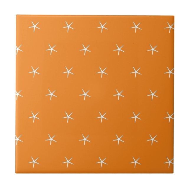 Weißes Sternenfisch-Muster Orange Nautical Beach D Fliese (Vorderseite)