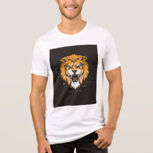 weißes T-Shirt mit halbem Ärmel und Löwendesign  Tri-Blend Shirt