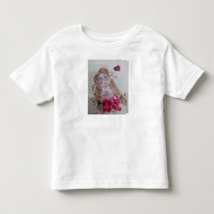 weißes T-Shirt mit halben Ärmeln und Mädchen mit v