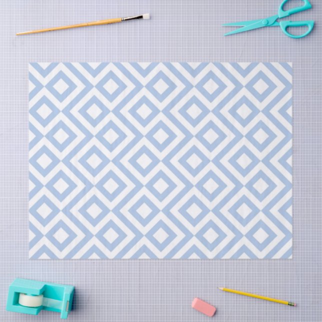Weißes Tissue Paper mit weißem und blauem Mäander Seidenpapier (Basteln)