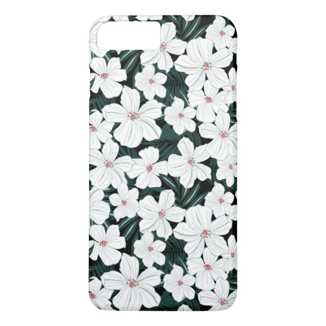 Weißes tropisches Blumen-Muster Case-Mate iPhone Hülle (Rückseite)