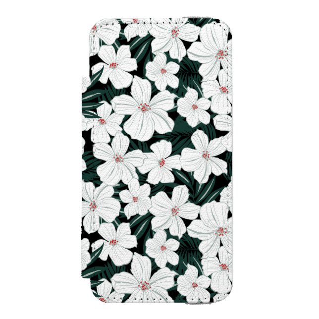 Weißes tropisches Blumen-Muster Incipio iPhone Geldbeutel-Hülle (Folio Vorderseite)