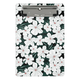 Weißes tropisches Blumen-Muster Mini Klemmbrett