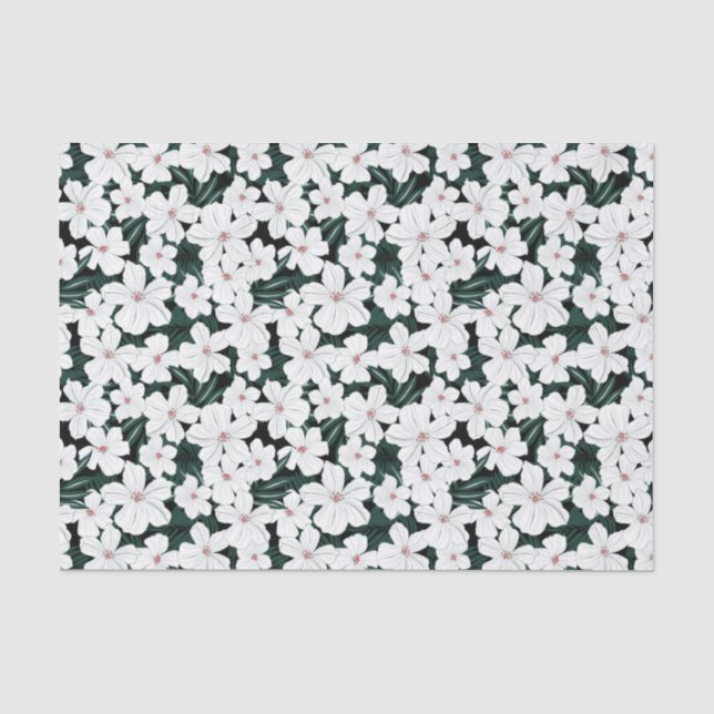 Weißes tropisches Blumen-Muster Seidenpapier (Vorderseite)