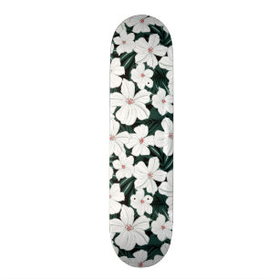 Weißes tropisches Blumen-Muster Skateboard