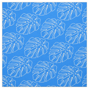 Weißes tropisches Leaf Motif Mittelmeer Blau Stoff