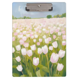 Weißes Tulpen-Blumenfeld-Gemälde Klemmbrett