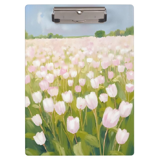 Weißes Tulpen-Blumenfeld-Gemälde Klemmbrett (Vorderseite)