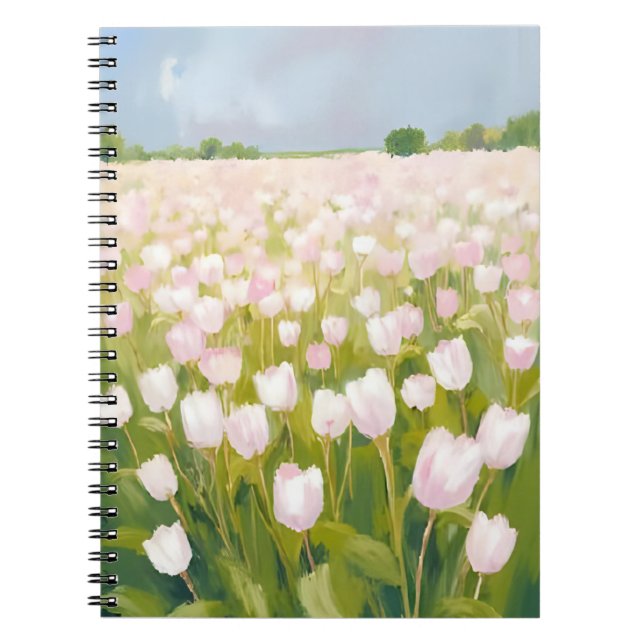 Weißes Tulpen-Blumenfeld-Gemälde Notizblock (Vorderseite)