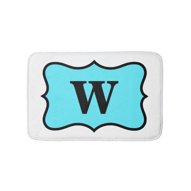 Weißes Türkis Aqua Blue Monogram Initial Zuhause Badematte (Vorderseite)