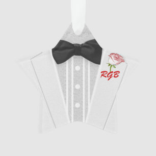 Weißes Tuxedo-Monogramm mit Rose Ornament