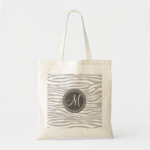 Weißes u. graues Zebra-Monogramm-Muster Tragetasche