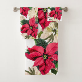 Weißes u. rotes Winter-Poinsettia-Blumen-Tuch-Set Badhandtuch Set