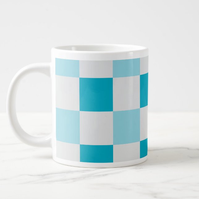 Weißes und blaues Karton Jumbo-Tasse (Links)