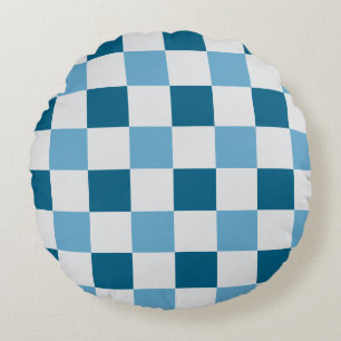 Weißes und blaues Karton Rundes Kissen