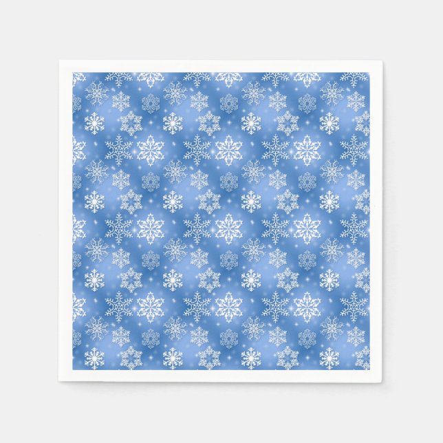 Weißes und blaues Schneeflockenmuster Serviette (Vorderseite)