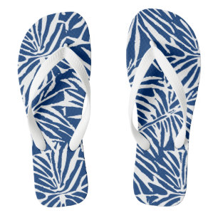 Weißes und blaues tropisches Blatt-Muster Flip Flops