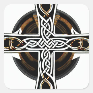 Weißes und braunes Keltisches Kreuz Quadratischer Aufkleber