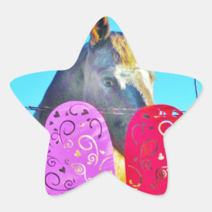 Weißes und braunes Pferd Valentine Hearts Stern-Aufkleber