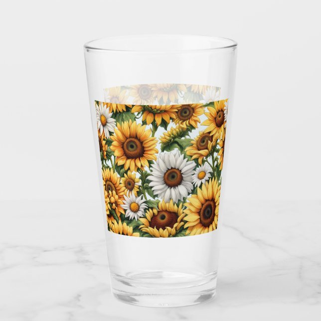 Weißes und gelbes Sonnenblumen Glas (Vorderseite)