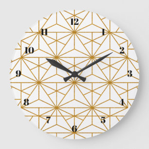 Weißes und goldenes art déco geometrisches Muster Große Wanduhr