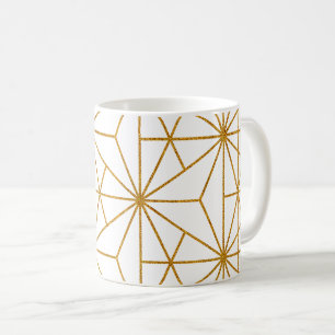 Weißes und goldenes art déco geometrisches Muster Kaffeetasse