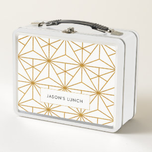 Weißes und goldenes Art Deco geometrisches Muster Metall Brotdose