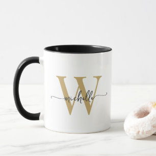 Weißes und goldenes elegantes Monogramm-Namensschr Tasse