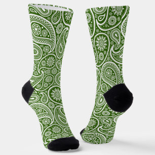Weißes und grünes vintage Paisley-Muster Socken