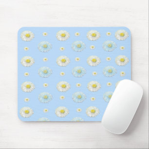 Weißes und hellblaues Muster mit Gänseblümchen Mousepad