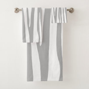 Weißes und hellgraues Zebramuster, modernes Design Badhandtuch Set